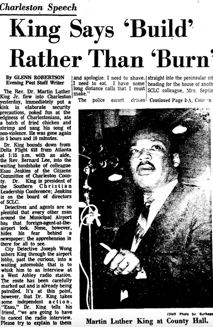 Coverage of 1967 King speech in Charleston 