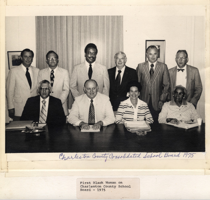 Charleston Co Consolidated School Board photo 1975 in Septima P. Clark scrapbook.