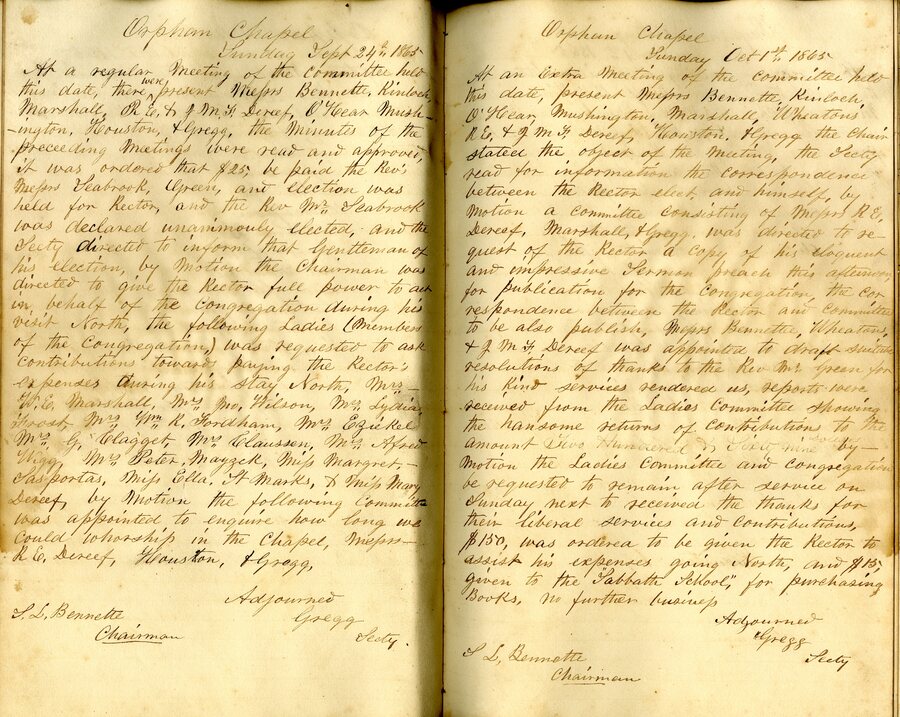 Meeting Minutes of the St. Mark's Early Leadership, September 24, 1865