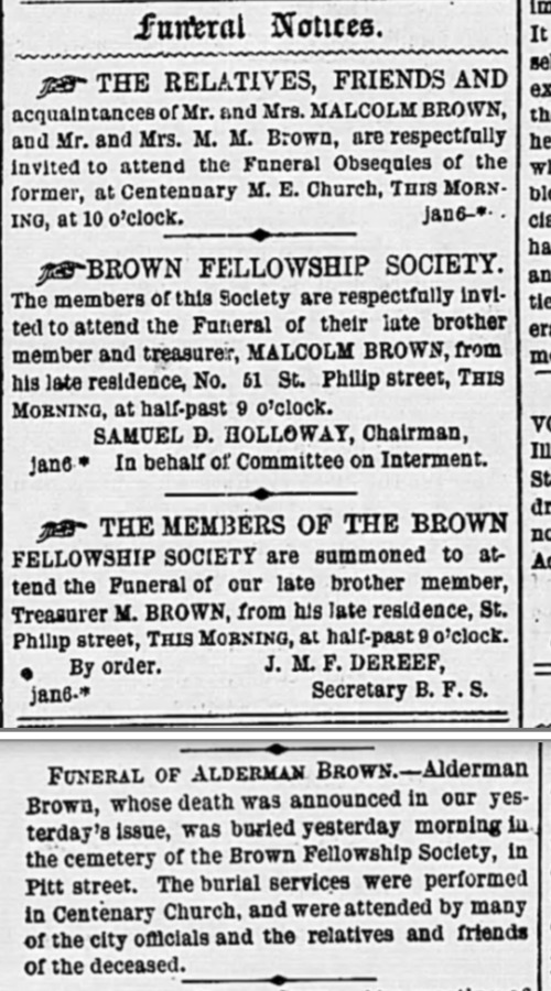 Charleston Daily News Jan 1871 Funeral Notices