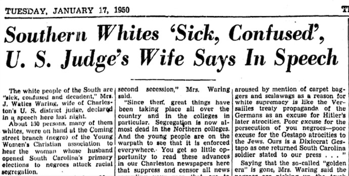 “Southern Whites ‘Sick, Confused,' U.S. Judge’s Wife Says in Speech.” 
