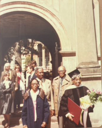 Septima Poinsette Clark and guests exit Cistern Yard after she receives an honorary doctorate on Founders’ Day, 1978. 