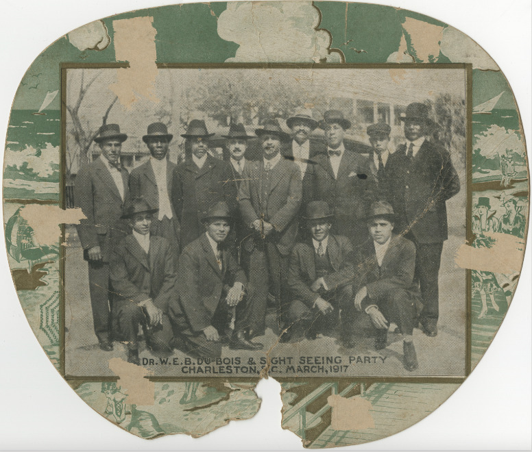 Paper fan with image of "Dr. W. E. B. DuBois and Sightseeing Party, March 1917 – incl. Charleston NAACP founders. 