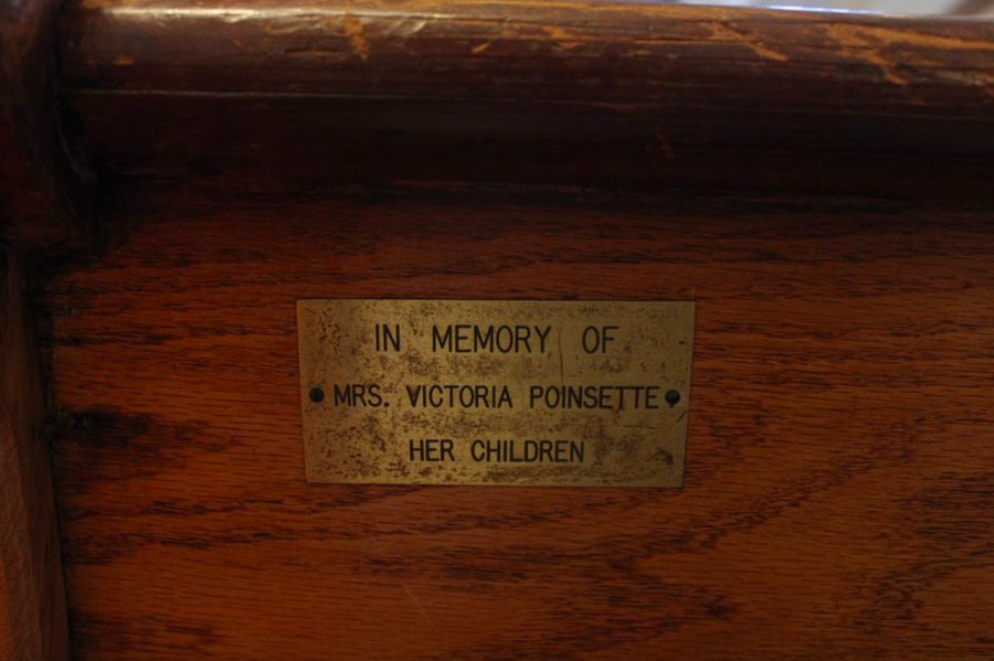 Church pew in memory of Victoria Anderson Poinsette 