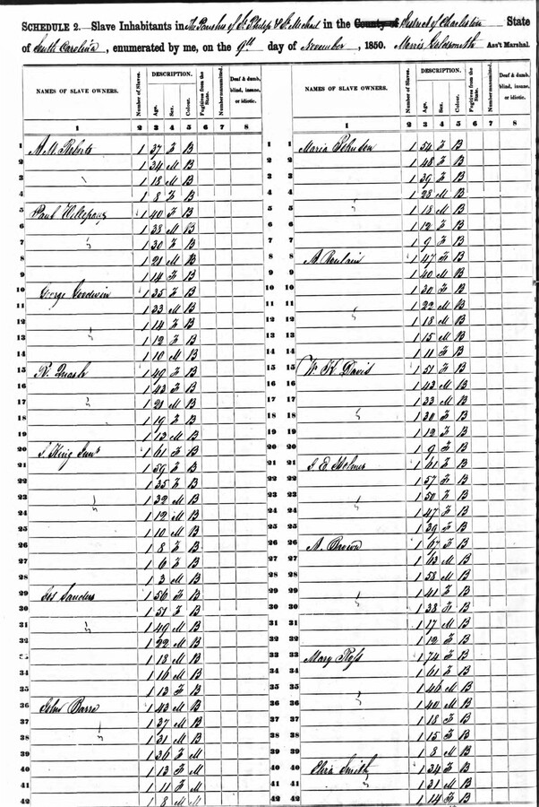 1850 Federal Census Slave Schedule