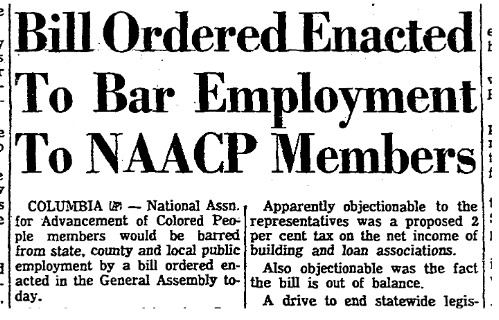 News article reporting state ban on employee being NAACP members 