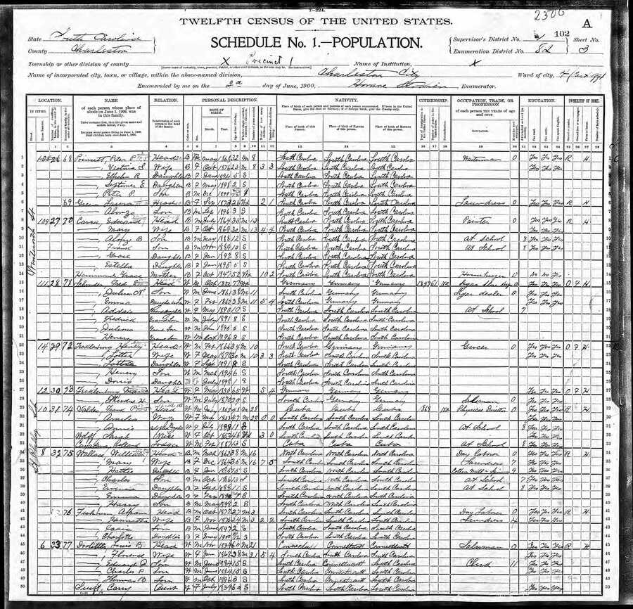 Clipping from 1900 census 105 Wentworth 