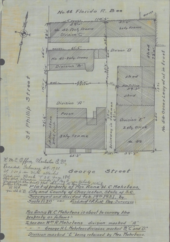 Plat showing the northeast corner of St. Philip and George streets in 1931