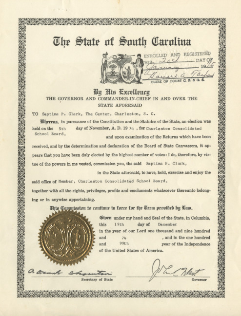 Charleston County Consolidated School Board Certificate of Election (Jan 1975)